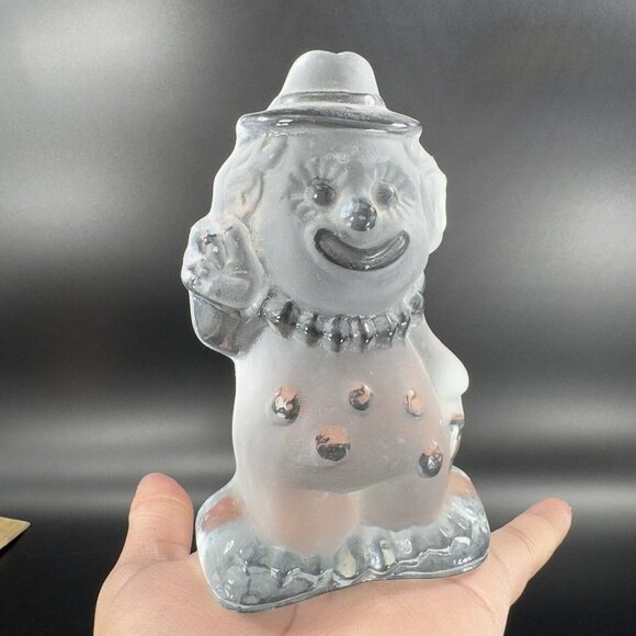 Vintage Viking Glass Clown Figurine Paperweight Frosted Clear Heavy Crystal Vtg - Picture 10 of 13